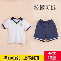 Guangzhou Tianhe District Longkou West Primary School uniform men and women summer pants short sleeve T-shirt cotton sports suit 2021 New