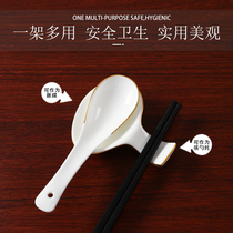 Bone China chopsticks holder custom logo creative gold rimmed dish chopsticks holder ceramic spoon hold chopsticks rack egg shell chopsticks pad printing