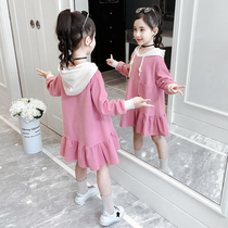 Korean girl dress spring and autumn 2021 New style girl childrens clothing sweater princess dress fashionable childrens skirt