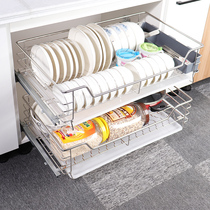 Pull basket kitchen cabinet double drawer type 304 stainless steel water filter bowl basket rack Seasoning floor cabinet drain pull blue