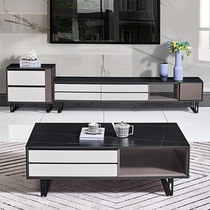  Light luxury rock panel TV cabinet Coffee table combination Modern simple living room small apartment retractable marble TV cabinet