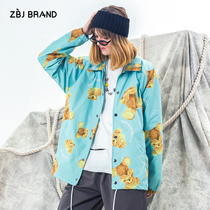 ZBJ bear print jacket 2019 new autumn national tide coat for men and women couples loose jacket casual top