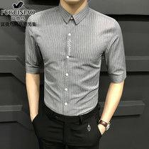 Fugui Bird 2021 Summer Short Sleeve Shirt Men Korean Slim Mid Sleeve Shirt Mens Casual Dark Button Half Sleeve New