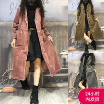 Xiaoyansen womens retro fashion corduroy medium and long coat womens autumn and winter new trend Joker temperament jacket