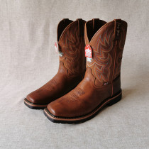 New Justin square head Western cowboy boots waterproof cowhide knight riding boots 42 yards 44 5 brown