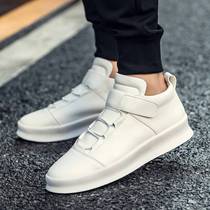 Hong Kong 2020 Autumn new sports casual shoes leather mens shoes Velcro Korean version of Joker thick solid solid color trendy shoes