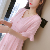 Summer dress New V collar temperament goddess fan chiffon dress design sense minority age gentle style French A- line dress