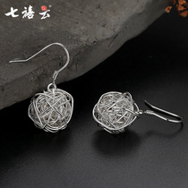 New design sense small net red silver earrings 999 sterling silver women long temperament retro earrings earrings