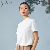 RECLUSE eyebrow-raising ethnic Tang suit Chinese style handmade buckle stand-up collar Hanfu white short-sleeved T-shirt