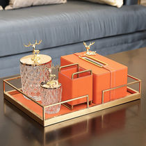Light luxury wind orange tissue box remote control storage box home Modern simple style copper plated tray drawing box set