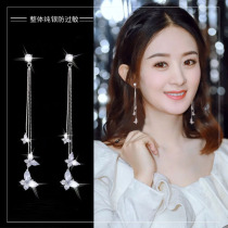 Stud earrings female sterling silver 2021 new trendy hypoallergenic temperament thin net red tassel earrings female long temperament super fairy