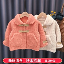 Girls foreign-style lamb wool coat and fur integrated childrens autumn and winter clothing new Korean version of the baby girls wool sweater thickening