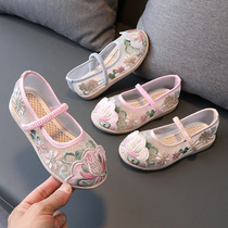 Hanfu girl embroidered shoes summer model breathable Chinese wind Net red shoes childrens performance shoes old Beijing handmade cloth shoes