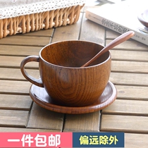 Solid wood handle Coffee cup Afternoon tea Wooden cup set Milk cup Wooden water cup Wooden cup Wooden dish Wooden spoon Three-piece set