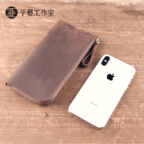 Zi Yi] Horizontal new first-layer cowhide mobile phone bag female youth retro casual leather zipper card clutch