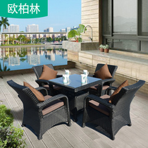 Outdoor rattan chair balcony Leisure table and chairs Courtyard Simple rattan with table and chairs tea table Composition Villa Garden Open Table and chairs
