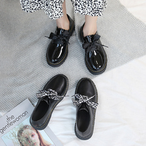 Black small leather shoes womens ins trendy shoes spring and autumn flat single shoes 2021 new versatile students retro English style