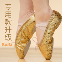 1 pair of golden childrens training shoes girls ballet dance shoes two-soled cat claws soft-soled flat-bottomed shoes