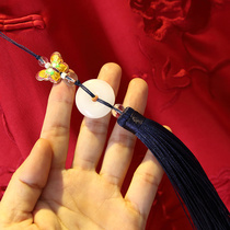 (Jade buckle)Xiaoshan vintage Chinese style with Cheongsam imitation chalcedony cloisonne Butterfly enamel tassel pressed lapel pendant