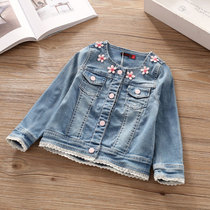 Child Denim Jacket Spring Autumn Long Sleeve Blouse With Solid Hand Booked Small Flowers Middle Child Foreign Air Baby Denim Jacket