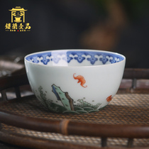 Full hand painted pastel Fushou Shouhai master cup Jingdezhen Kung Fu ceramic tea set Individual tea cup Tea bowl single cup