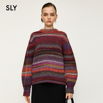 SLY NEW RETRO contrast color lantern sleeve round neck sweater female 030dam70-5870