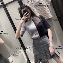 (V2)Thom Browne 20 summer TB round neck short sleeve color color red White blue knit shirt T-shirt