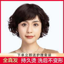 Wig female mother real hair full real hair silk Lady middle-aged full headgear short hair natural fluffy curly hair