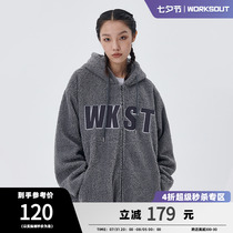 WORKOUT (WKST) State Tide Sign Cloth Embroidered with cap cashmere trendy zip jacket Rib jacket cotton