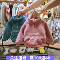 2021 autumn and winter childrens clothes for boys and women Korean version of childrens foreign-Air sweater long sleeve plus velvet thickened coat tide