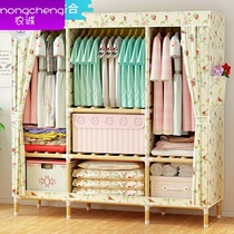 Temporary cloth cover room Economy wooden stick Non-toxic lazy people storage common clothes cabinet Clothes cabinet Hanging wardrobe wood