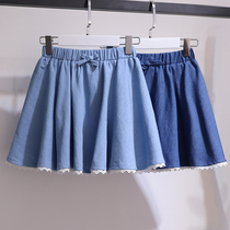 Girls pleated skirt summer Middle and big girl cotton denim skirt children Super foreign princess skirt skirt
