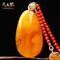  Tianguang Hui natural amber beeswax water drop pendant Yellow honey amber pendant mens and womens pendant with certificate gift