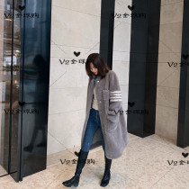 (V2)thom Brown lamb plush long knee coat plus velvet padded loose jacket women