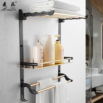 Nordic light luxury black gold bathroom rack towel rack stainless steel toilet toilet cosmetics storage towel rack