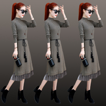 Lady knitted dress 2021 spring new temperament waist thin with coat base sweater long dress