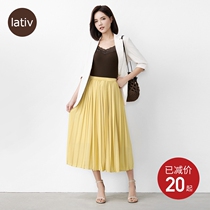 Lativ Makoto womens chiffon pleated skirt summer OL midi skirt over-the-knee pleated skirt skirt womens wear