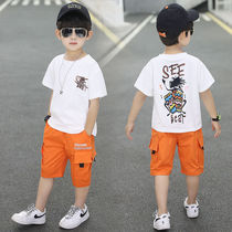 Boys summer clothing suit 2021 new children CUHK child two sets of boy t-shirt shorts thin child clothing wave