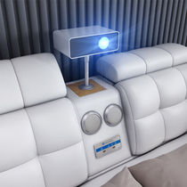  High-end intelligent massage tatami leather bed Master bedroom double bed multi-function wedding bed 1 8m Modern simple projection