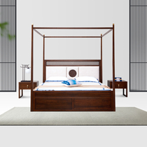 Modern new Chinese sandalwood furniture Famous accommodation 1 8-meter double bed Master bedroom pull-out bed Antique full solid wood shelf bed