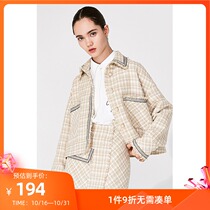 Lily spring new womens tweed small fragrant wind loose Pearl single-breasted plaid short coat 3911