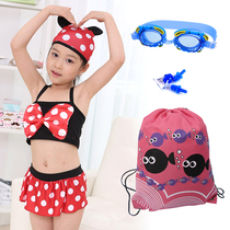 Split swimsuit girl swimsuit skirt hot spring cute baby child cartoon Mickey wave point children three-piece set