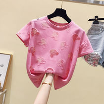 Girl short sleeve T-shirt 2021 new summer Korean version hollowed-out blouses CUHK child foreign air summer dress girl trendy tide