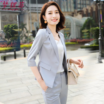 New acetate suit two-piece suit womens fashion temperament slim silky satin suit small foot nine-point pants suit