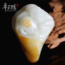 Haoran Zhengqi Xinjiang Hetian Jade red skin single seed big hand handle pieces Cui Leis works have been attached