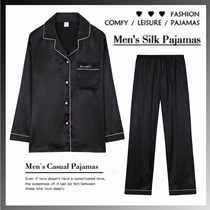 Spring and autumn Ice Ice Silk Long Sleeve Pyjamas mens Korean version of the sweatshirt Home Clothing Silk Extractable Suit Slim Summer New