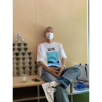 A super-valued clearance#夏装设计师LOVE字母蓝色印花圆领短袖T恤tee原创男短袖 a long time off.