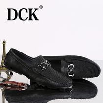 Tide brand leather mens shoes 2021 new frosted summer breathable Doudou shoes mens leather shoes casual shoes high-end single shoes