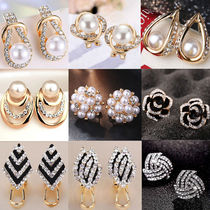 2 pairs]Korean version of S925 silver earrings simple fashion geometric diamond stud earrings female sweet and elegant pearl earrings