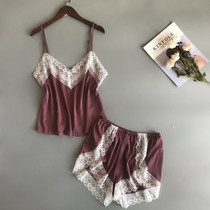 Japanese Harness Pyjamas Woman Sensation Lace Thin Summer Ice Silk Big Code Shorts Two Suits Home Suits